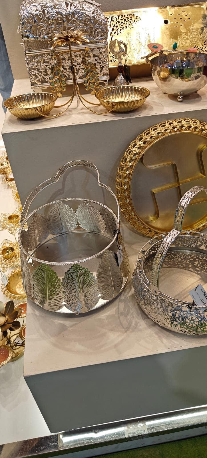Silver Leaf Mirror Basket — premium festival gift by The Farm Aura